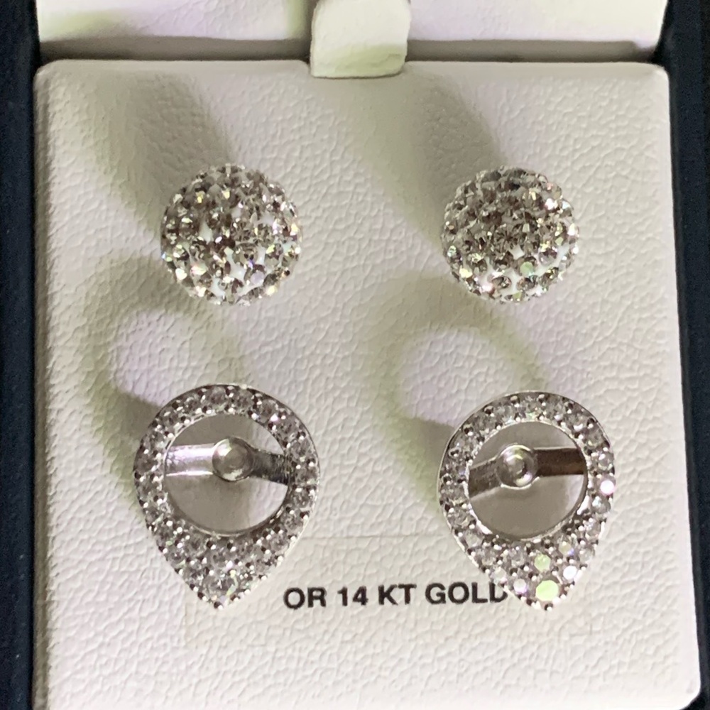 NIB 8.8 mm 14k Gold Post Sparkle Ball Earrings with Pear Bloom Set